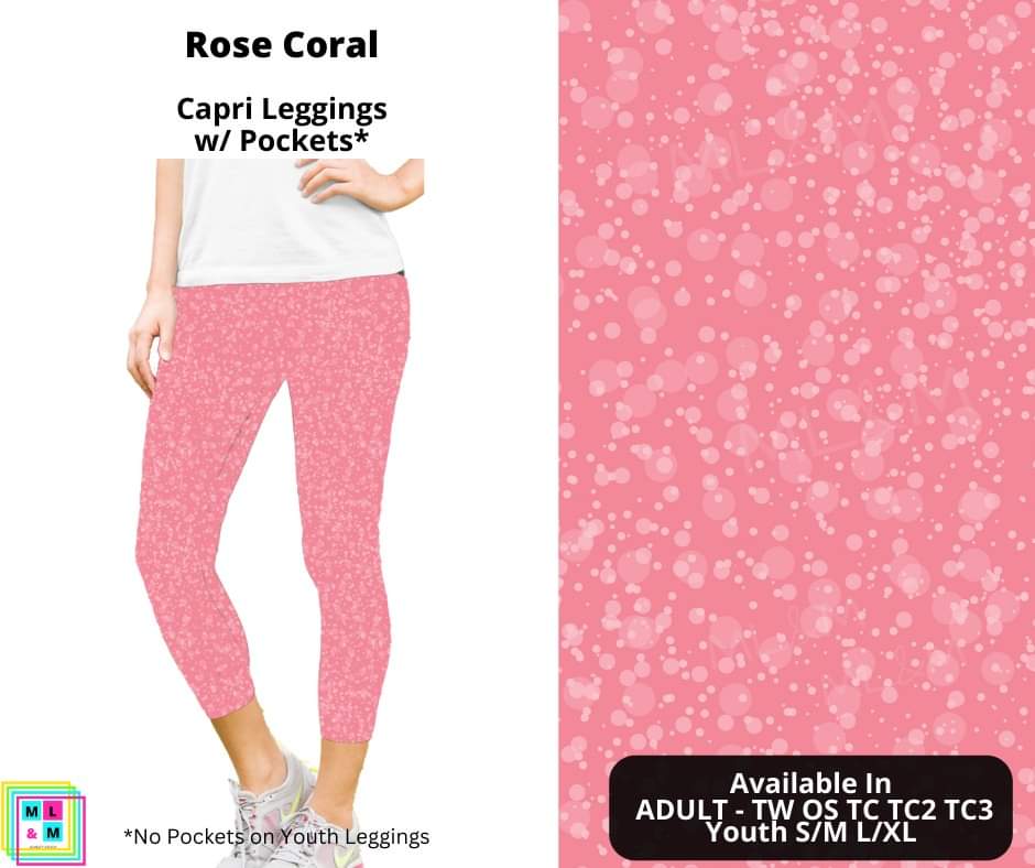 Rose Coral Capri Length w/ Pockets-Leggings-Inspired by Justeen-Women's Clothing Boutique in Chicago, Illinois