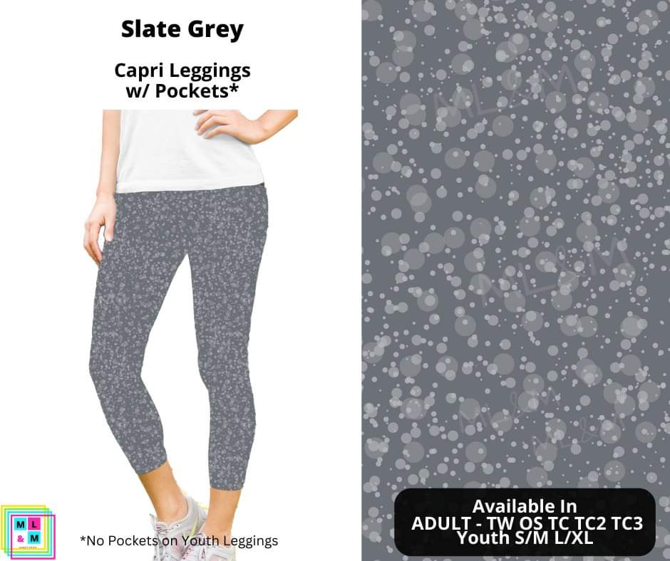 Slate Grey Capri Length w/ Pockets-Leggings-Inspired by Justeen-Women's Clothing Boutique in Chicago, Illinois