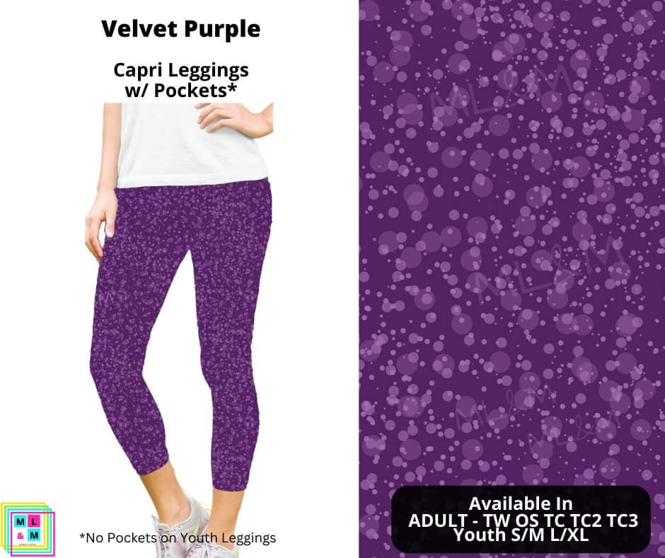 Velvet Purple Capri Length w/ Pockets-Leggings-Inspired by Justeen-Women's Clothing Boutique in Chicago, Illinois