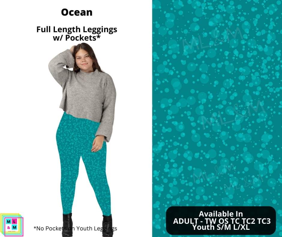 Ocean Full Length Leggings w/ Pockets-Leggings-Inspired by Justeen-Women's Clothing Boutique in Chicago, Illinois