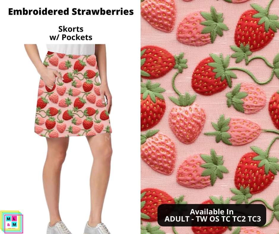 Embroidered Strawberries Skort-Leggings-Inspired by Justeen-Women's Clothing Boutique in Chicago, Illinois