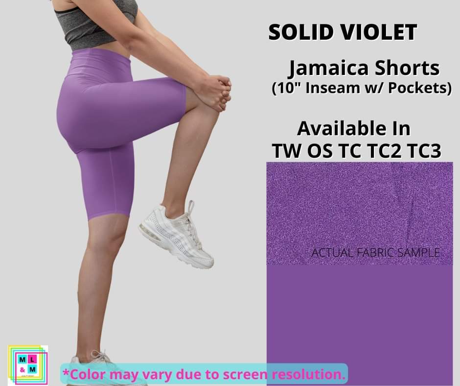 Solid Violet 10" Jamaica Shorts-Leggings-Inspired by Justeen-Women's Clothing Boutique in Chicago, Illinois