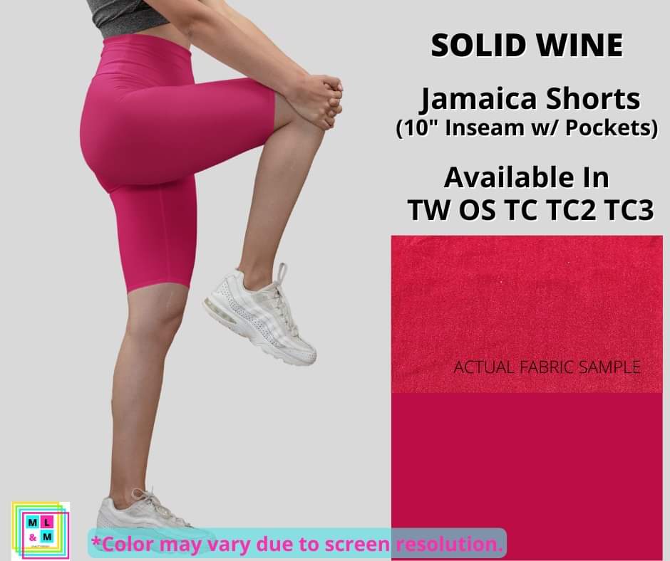 Solid Wine 10" Jamaica Shorts-Leggings-Inspired by Justeen-Women's Clothing Boutique in Chicago, Illinois