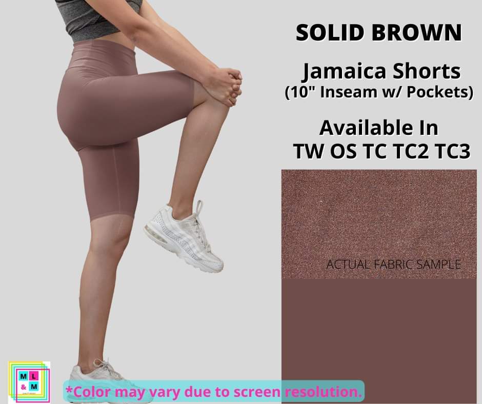 Solid Brown 10" Jamaica Shorts-Leggings-Inspired by Justeen-Women's Clothing Boutique in Chicago, Illinois