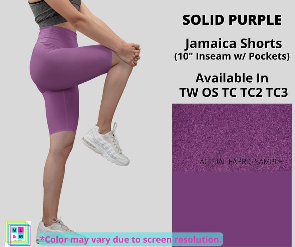 Solid Purple 10" Jamaica Shorts-Leggings-Inspired by Justeen-Women's Clothing Boutique in Chicago, Illinois