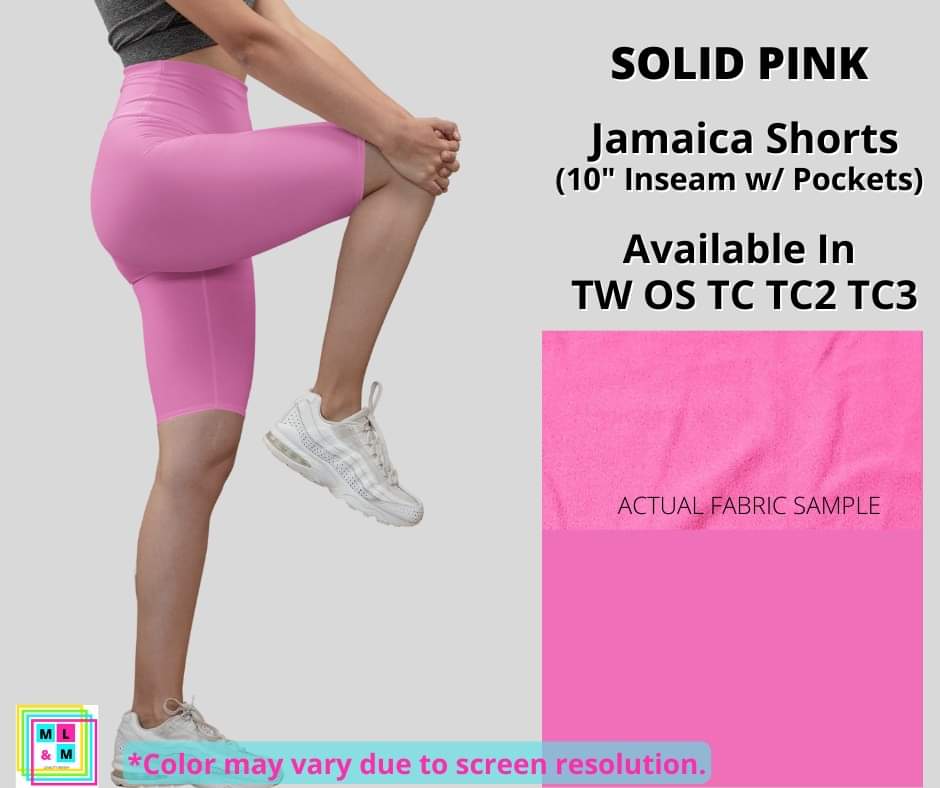 Solid Pink 10" Jamaica Shorts-Leggings-Inspired by Justeen-Women's Clothing Boutique in Chicago, Illinois