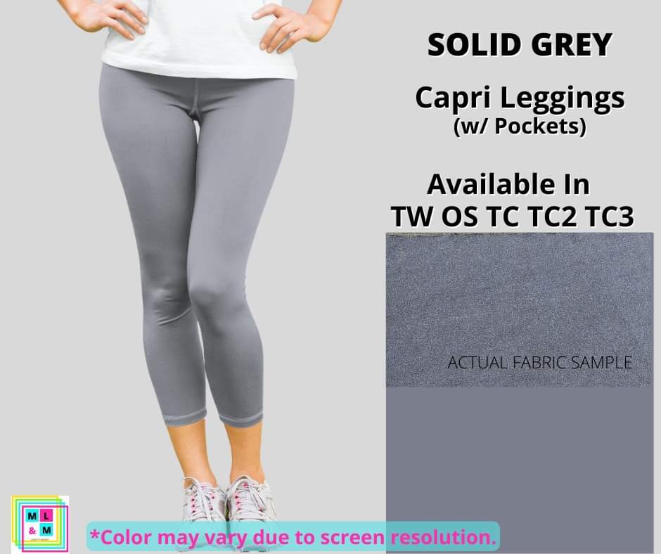 Solid Grey Capri Leggings w/ Pockets-Leggings-Inspired by Justeen-Women's Clothing Boutique in Chicago, Illinois