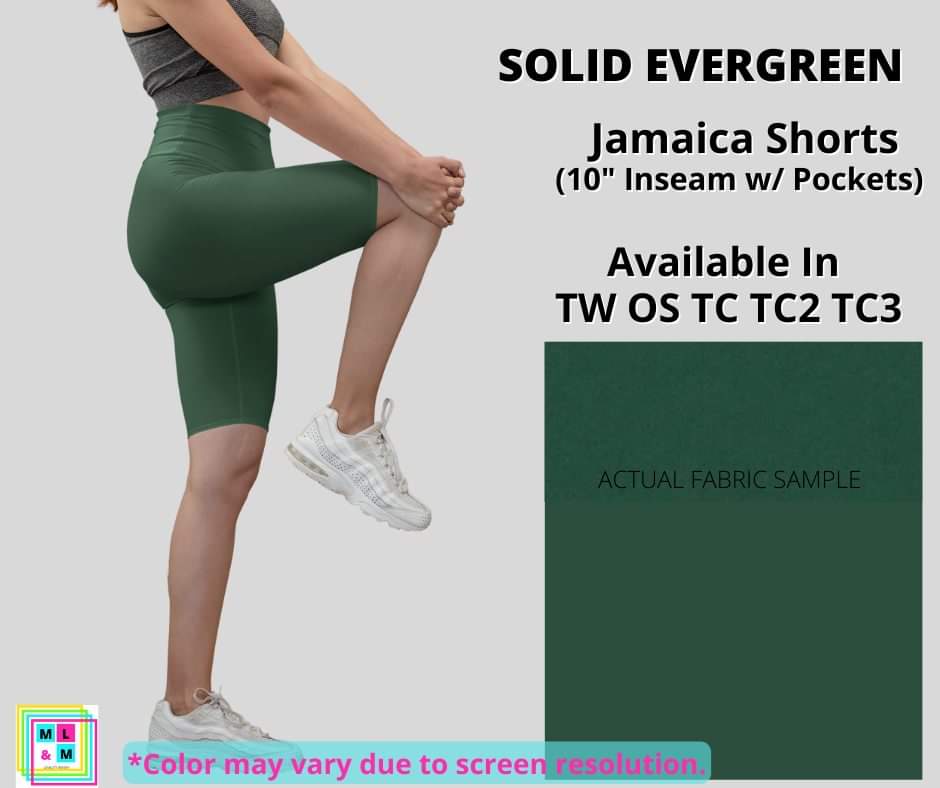Solid Evergreen 10" Jamaica Shorts-Leggings-Inspired by Justeen-Women's Clothing Boutique in Chicago, Illinois