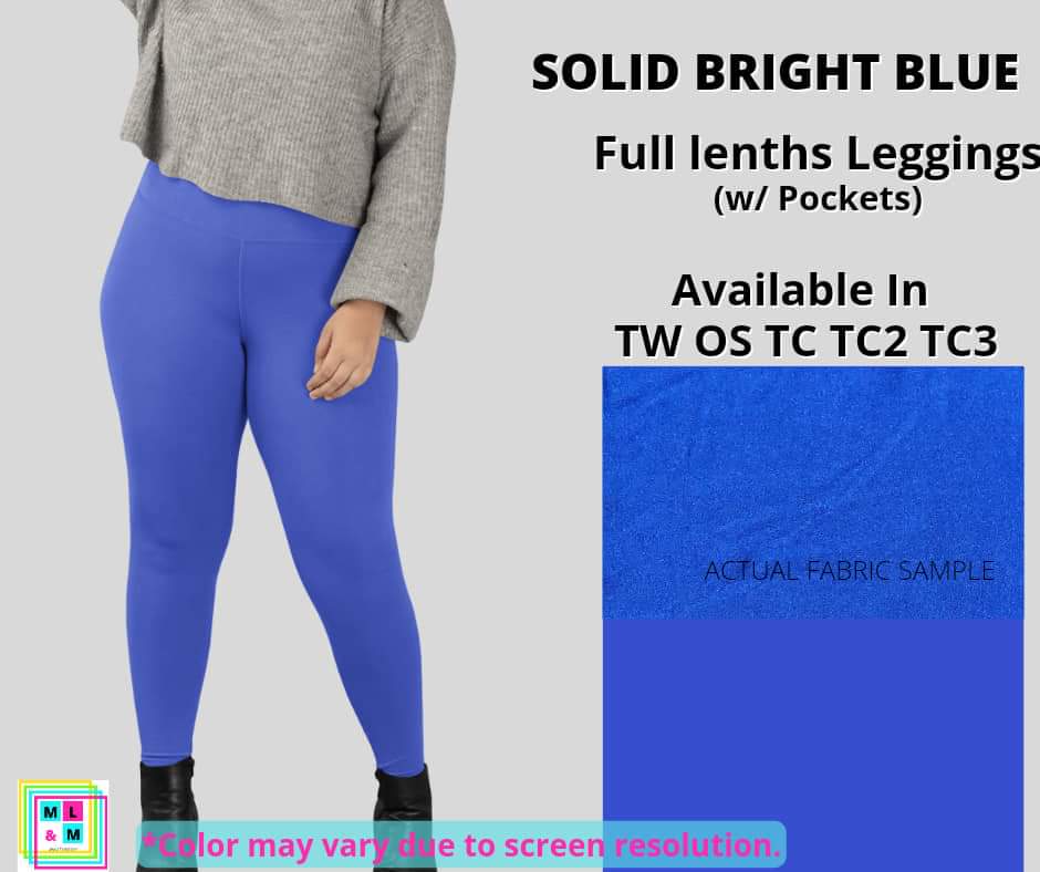 Solid Bright Blue Full Length w/ Pockets-LEGGINGS & CAPRIS-Inspired by Justeen-Women's Clothing Boutique in Chicago, Illinois