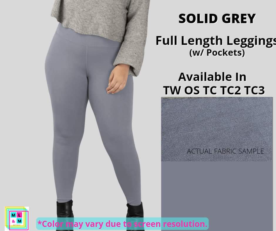 Solid Grey Full Length w/ Pockets-LEGGINGS & CAPRIS-Inspired by Justeen-Women's Clothing Boutique in Chicago, Illinois