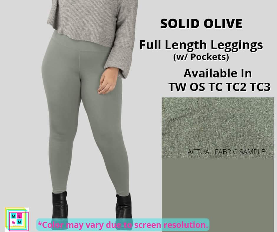 Solid Olive Full Length w/ Pockets-Leggings-Inspired by Justeen-Women's Clothing Boutique in Chicago, Illinois