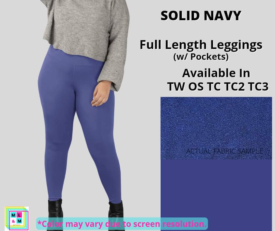 Solid Navy Full Length w/ Pockets-Leggings-Inspired by Justeen-Women's Clothing Boutique in Chicago, Illinois