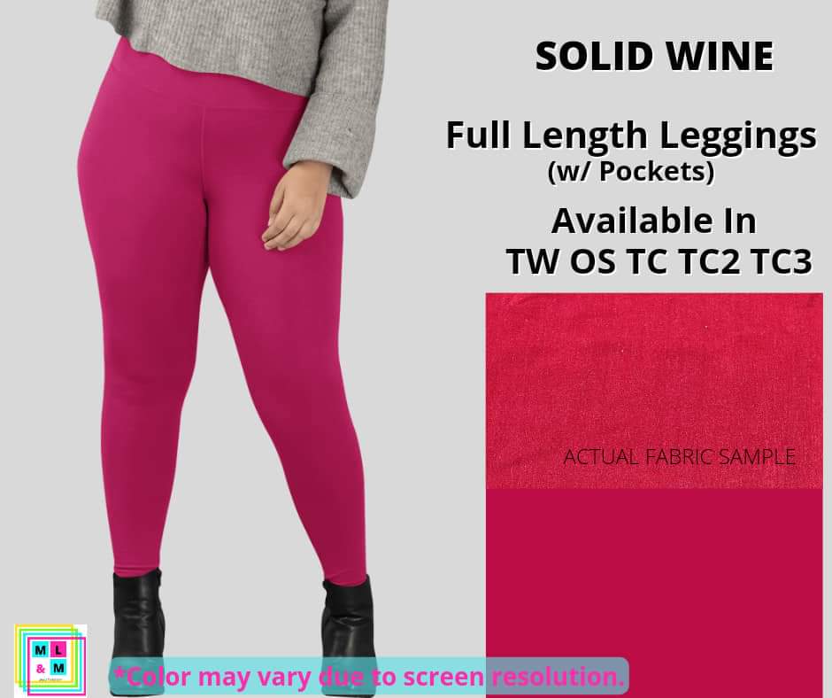 Solid Wine Full Length w/ Pockets-Leggings-Inspired by Justeen-Women's Clothing Boutique in Chicago, Illinois