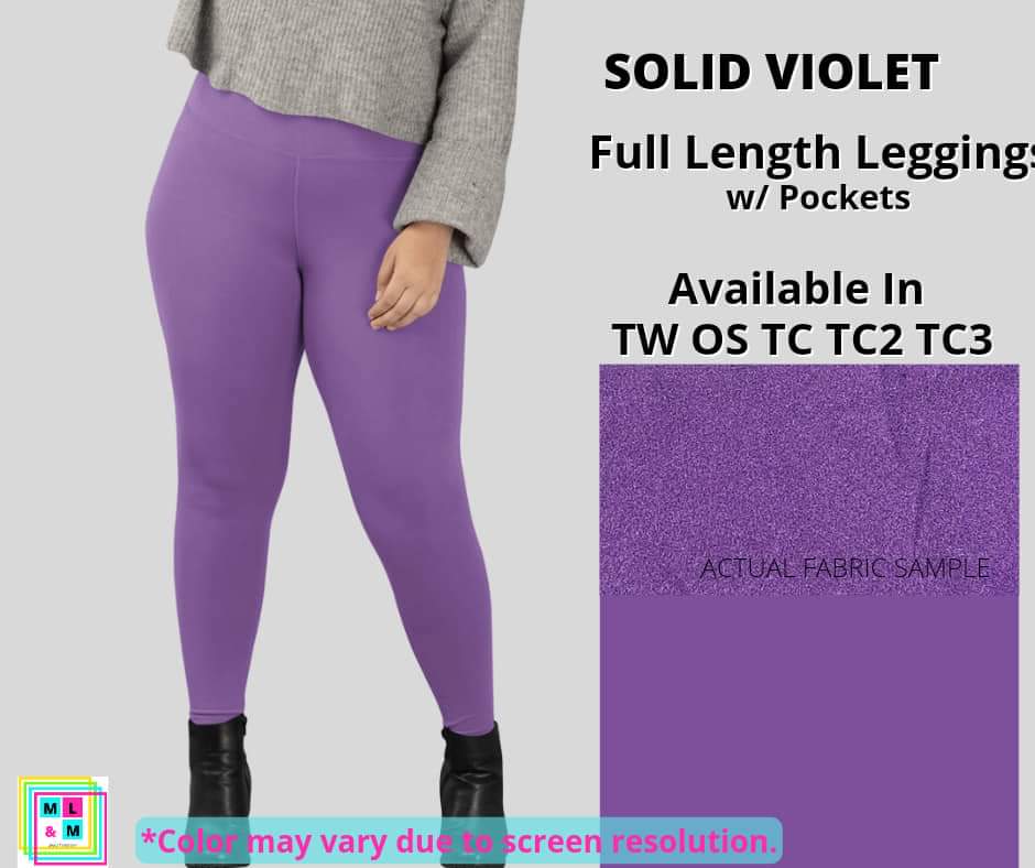 Solid Violet Full Length w/ Pockets-Leggings-Inspired by Justeen-Women's Clothing Boutique in Chicago, Illinois
