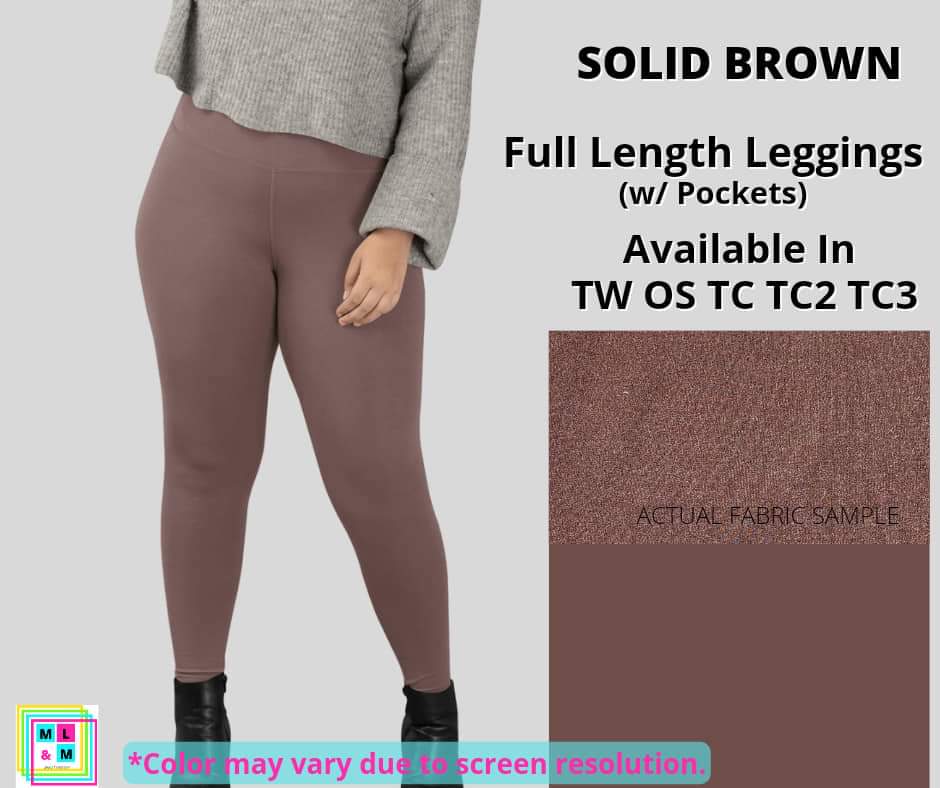 Solid Brown Full Length w/ Pockets-Leggings-Inspired by Justeen-Women's Clothing Boutique in Chicago, Illinois