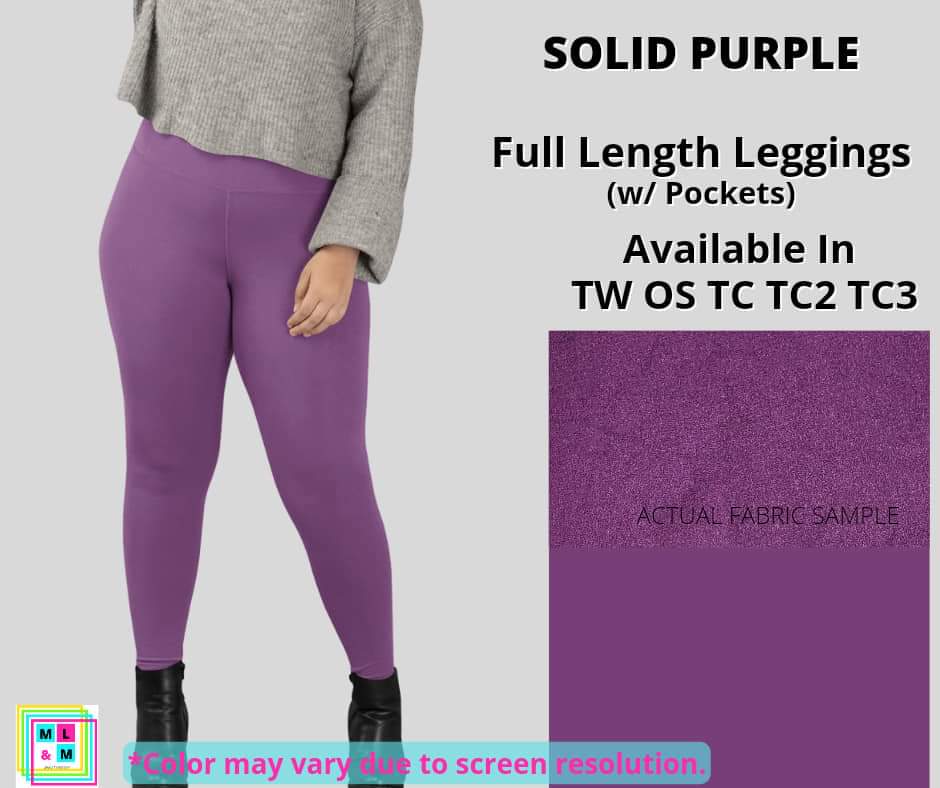 Solid Purple Full Length w/ Pockets-Leggings-Inspired by Justeen-Women's Clothing Boutique in Chicago, Illinois