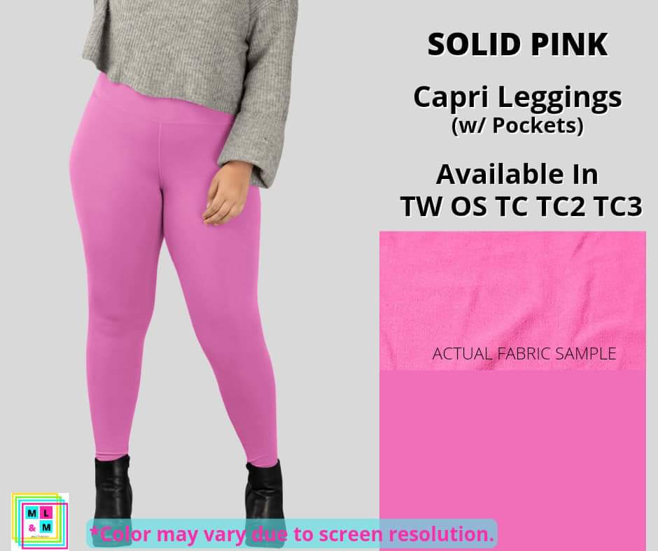 Solid Pink Full Length w/ Pockets-Leggings-Inspired by Justeen-Women's Clothing Boutique in Chicago, Illinois