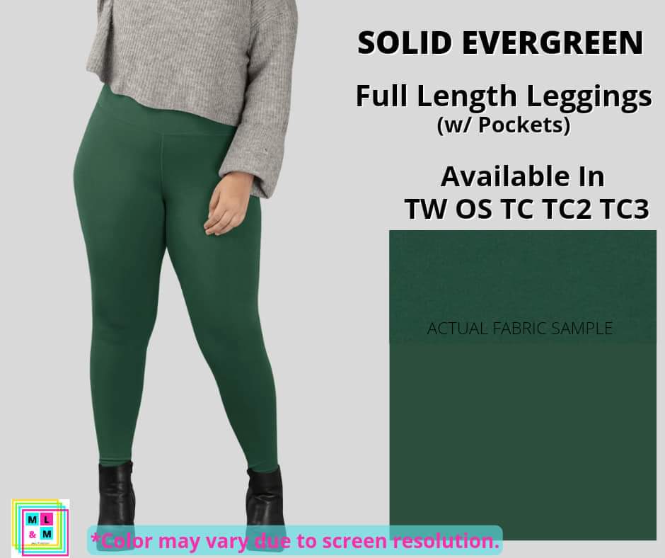 Solid Evergreen Full Length w/ Pockets-Leggings-Inspired by Justeen-Women's Clothing Boutique in Chicago, Illinois