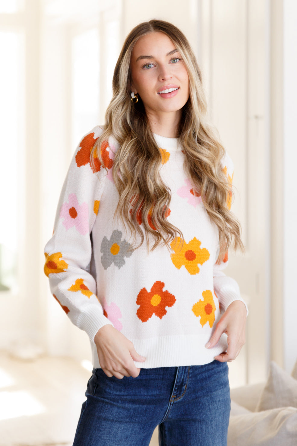 Falling Flowers Floral Sweater-Sweaters/Sweatshirts-Inspired by Justeen-Women's Clothing Boutique