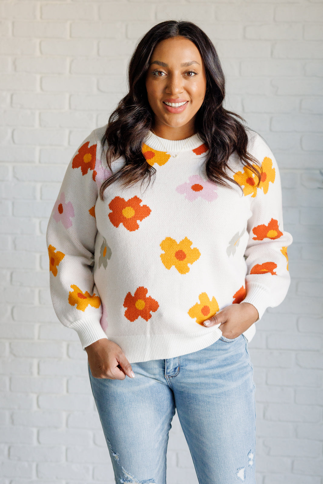 Falling Flowers Floral Sweater-Sweaters/Sweatshirts-Inspired by Justeen-Women's Clothing Boutique