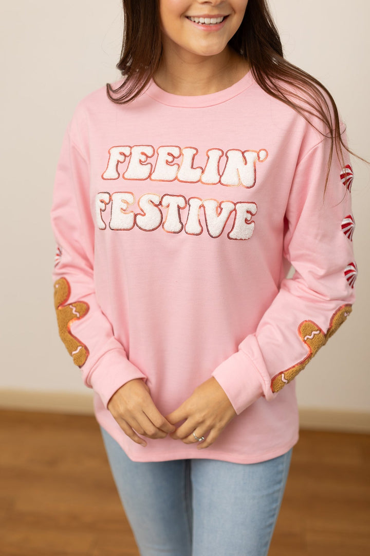 Feelin Festive Pink Sweater-Sweaters/Sweatshirts-Inspired by Justeen-Women's Clothing Boutique