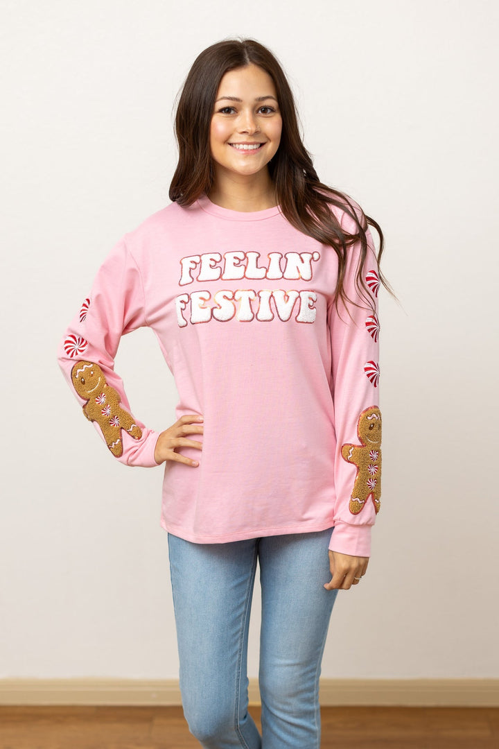 Feelin Festive Pink Sweater-Sweaters/Sweatshirts-Inspired by Justeen-Women's Clothing Boutique