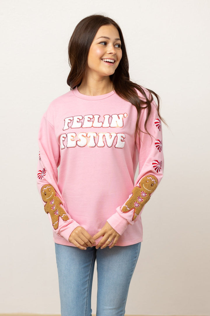 Feelin Festive Pink Sweater-Sweaters/Sweatshirts-Inspired by Justeen-Women's Clothing Boutique