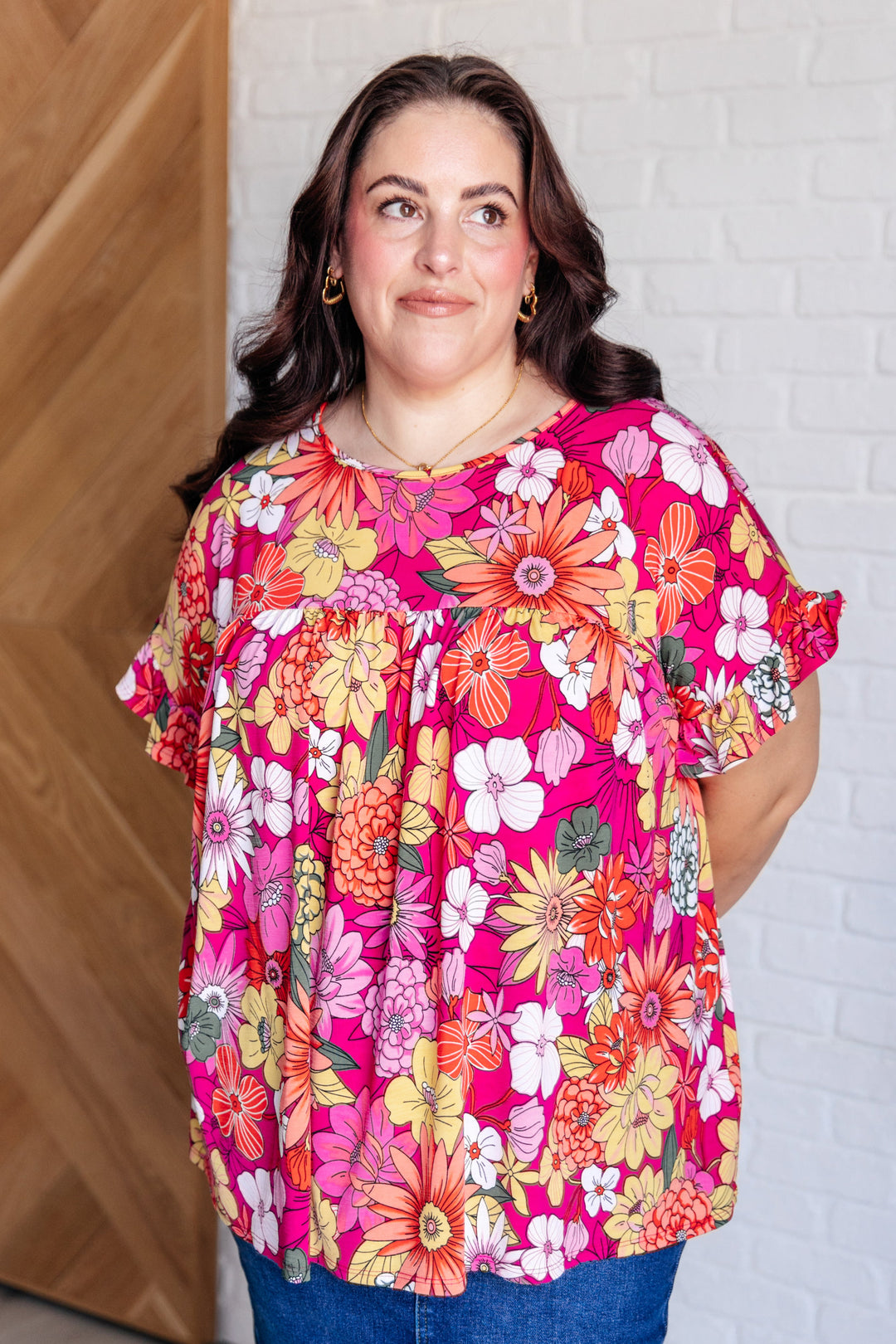 Flit About Floral Top in Pink-Short Sleeve Tops-Inspired by Justeen-Women's Clothing Boutique