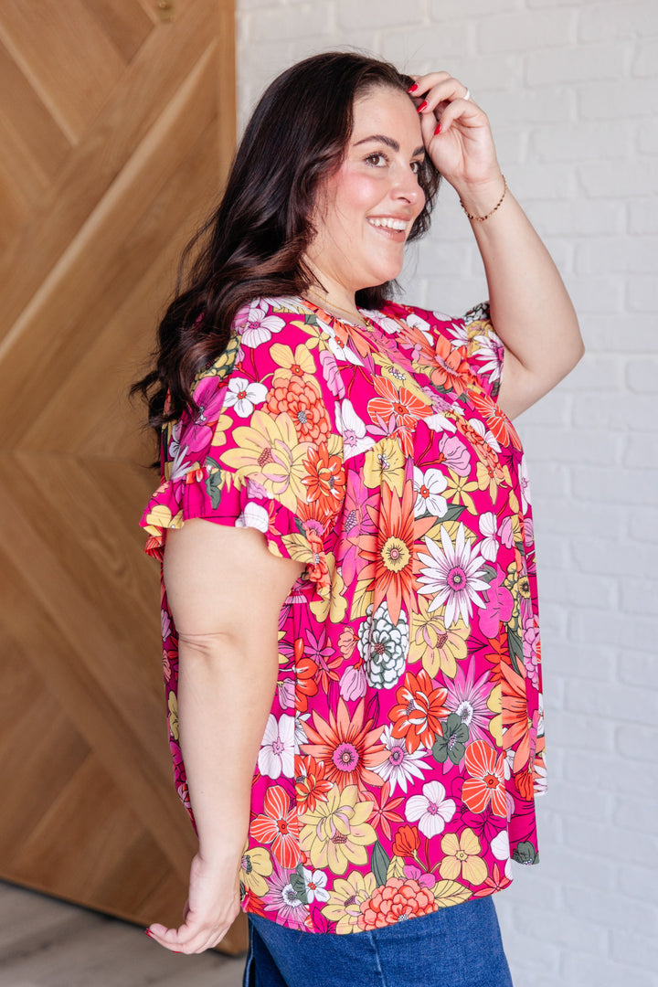 Flit About Floral Top in Pink-Short Sleeve Tops-Inspired by Justeen-Women's Clothing Boutique