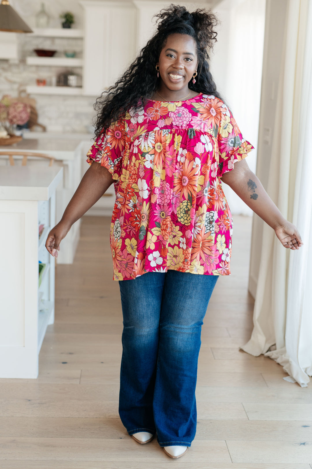 Flit About Floral Top in Pink-Short Sleeve Tops-Inspired by Justeen-Women's Clothing Boutique