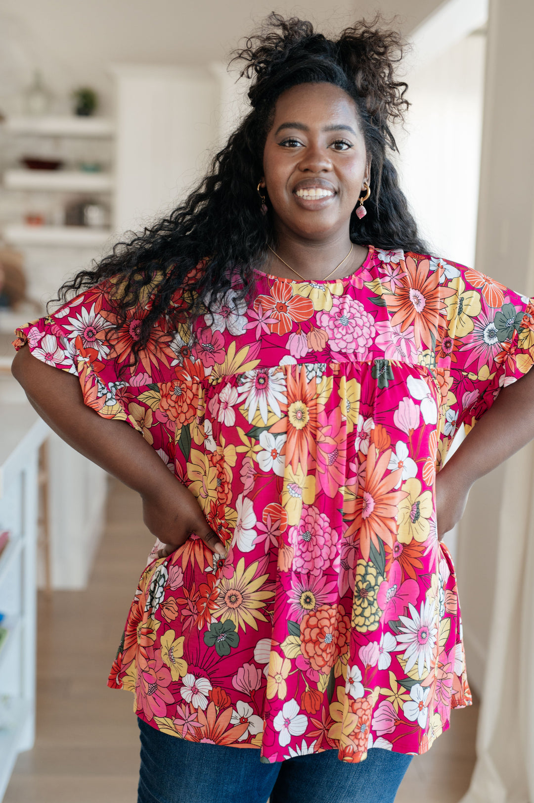 Flit About Floral Top in Pink-Short Sleeve Tops-Inspired by Justeen-Women's Clothing Boutique