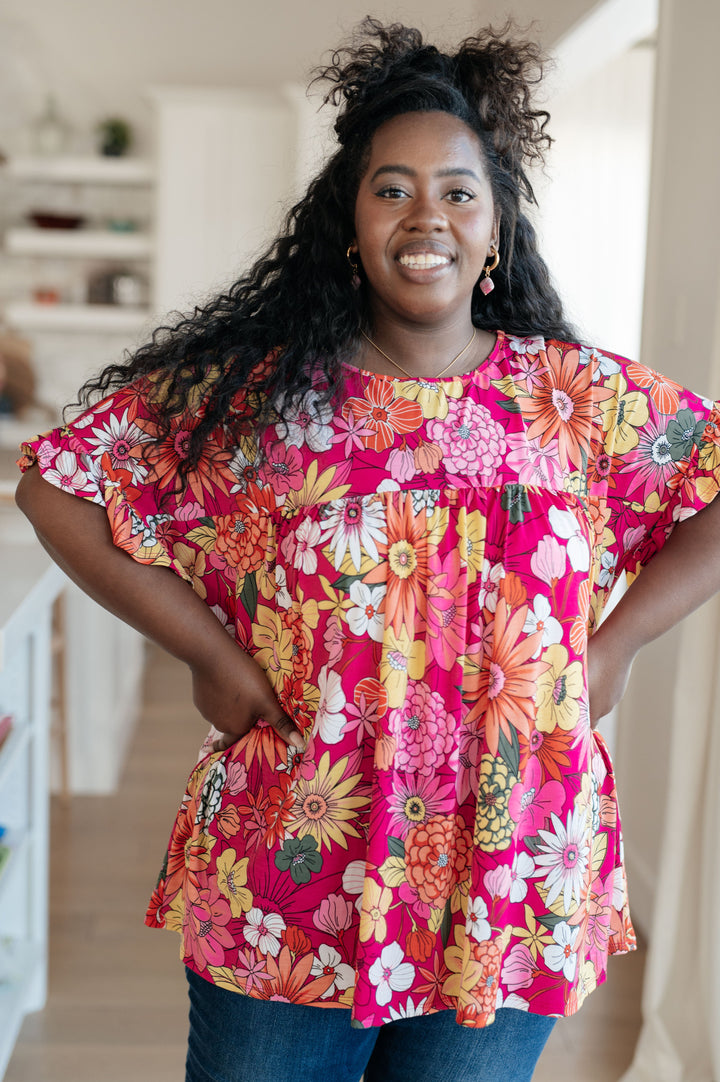 Flit About Floral Top in Pink-Short Sleeve Tops-Inspired by Justeen-Women's Clothing Boutique