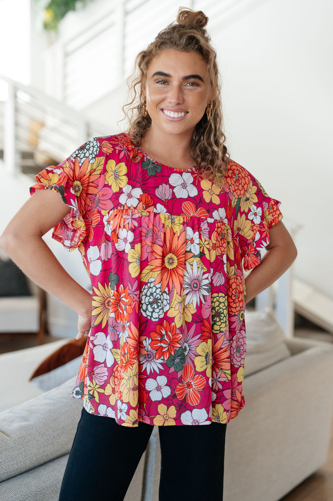 Flit About Floral Top in Pink-Short Sleeve Tops-Inspired by Justeen-Women's Clothing Boutique