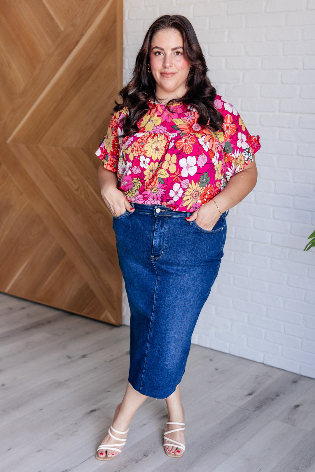 Flit About Floral Top in Pink-Short Sleeve Tops-Inspired by Justeen-Women's Clothing Boutique