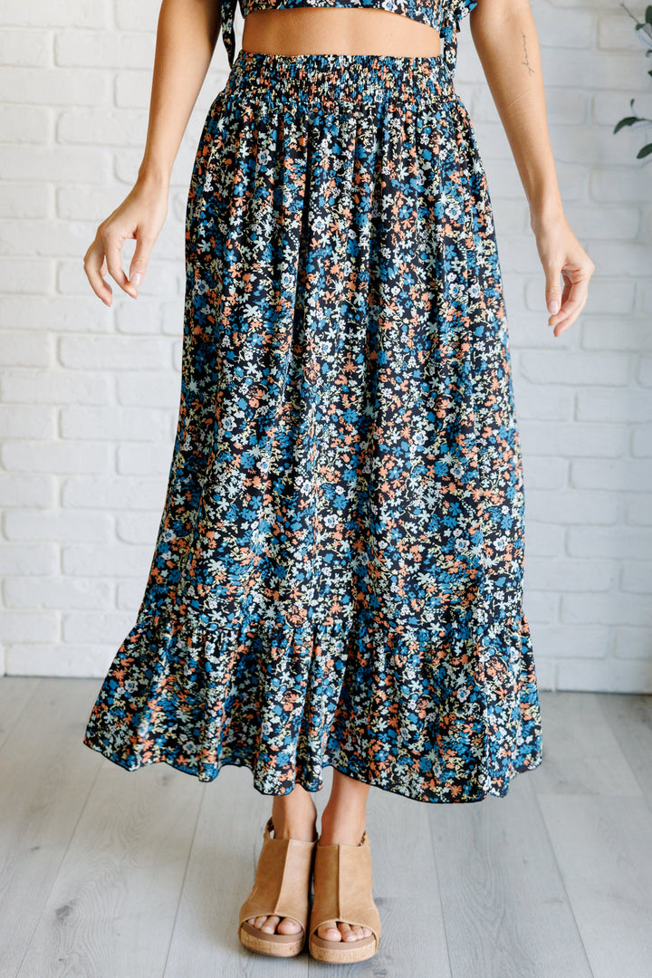 Flutter of Florals V-Neck Crop and Skirt Set-Skirts-Inspired by Justeen-Women's Clothing Boutique