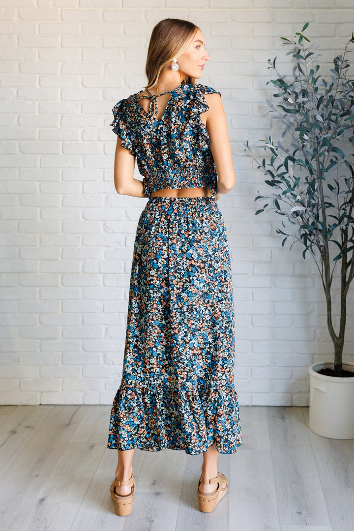 Flutter of Florals V-Neck Crop and Skirt Set-Skirts-Inspired by Justeen-Women's Clothing Boutique