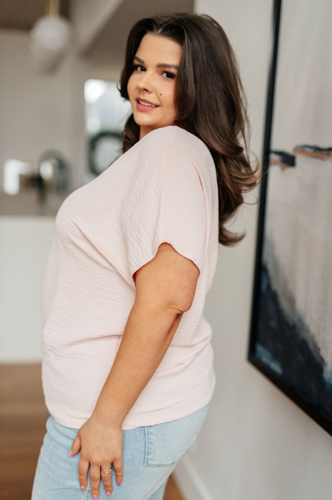 Frequently Asked Questions V-Neck Top in Blush-Short Sleeve Tops-Inspired by Justeen-Women's Clothing Boutique