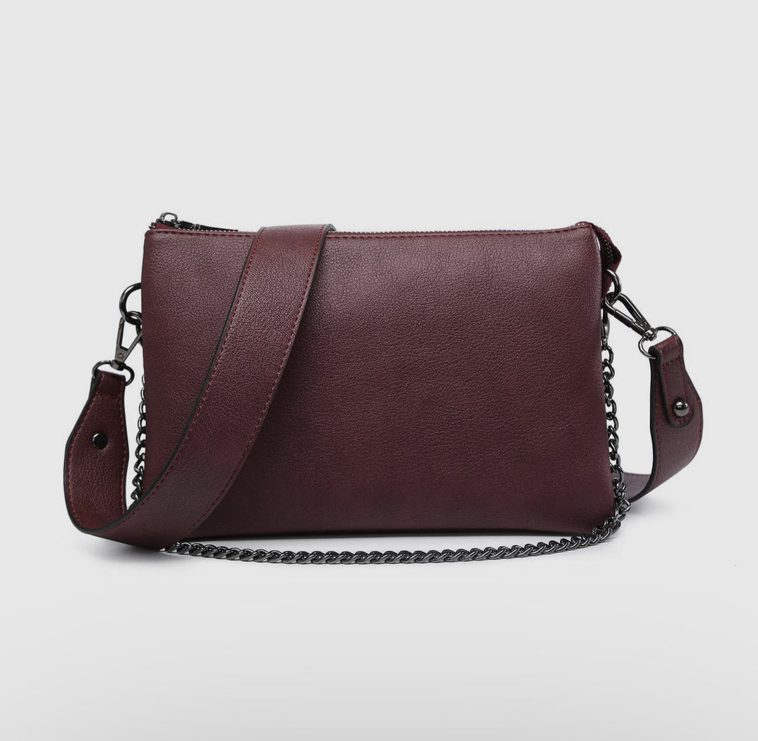 Izzy Crossbody with Chain Strap, Burgundy-Purses-Inspired by Justeen-Women's Clothing Boutique in Chicago, Illinois