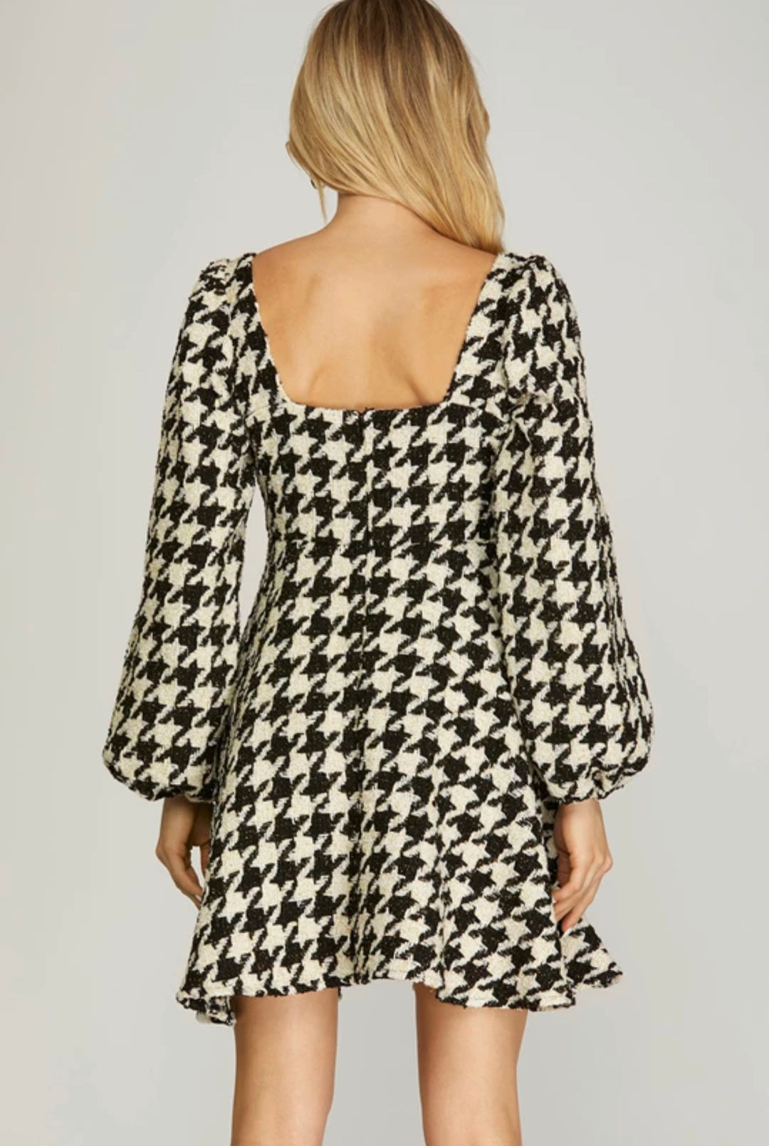 Amelia Tweed Houndstooth Print Dress-Dresses-Inspired by Justeen-Women's Clothing Boutique in Chicago, Illinois