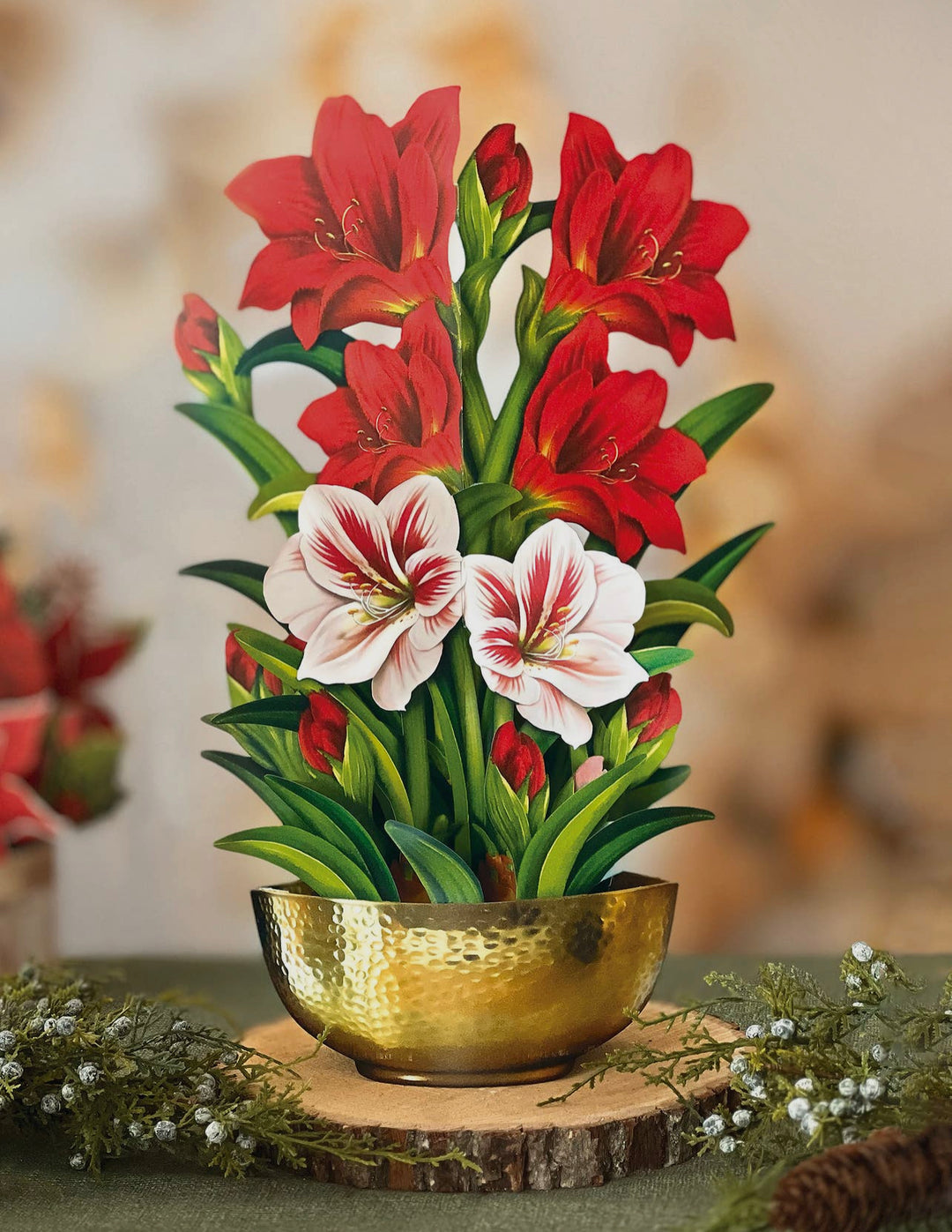 Pop-up 3D Greeting Card, Scarlet Amaryllis-220 Beauty/Gift-Inspired by Justeen-Women's Clothing Boutique in Chicago, Illinois