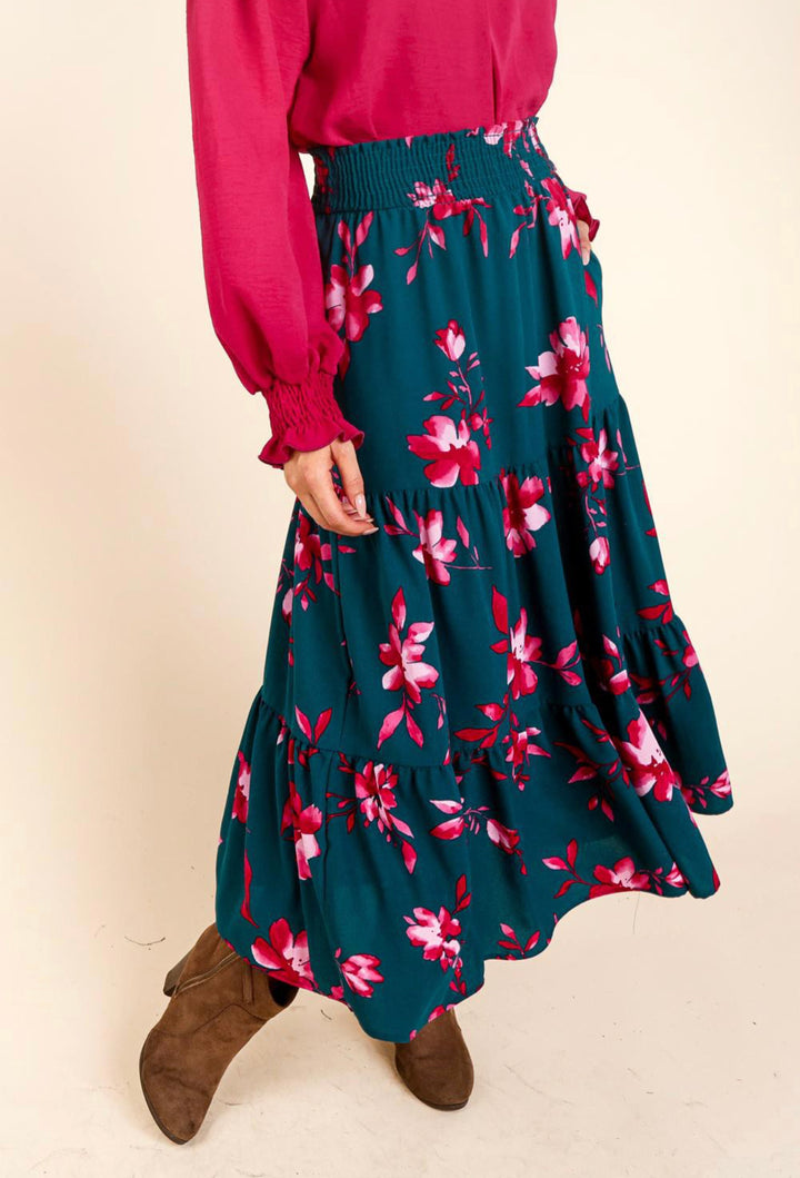 Serenity Smocked Waist Floral Pocket Skirt-Skirts-Inspired by Justeen-Women's Clothing Boutique in Chicago, Illinois