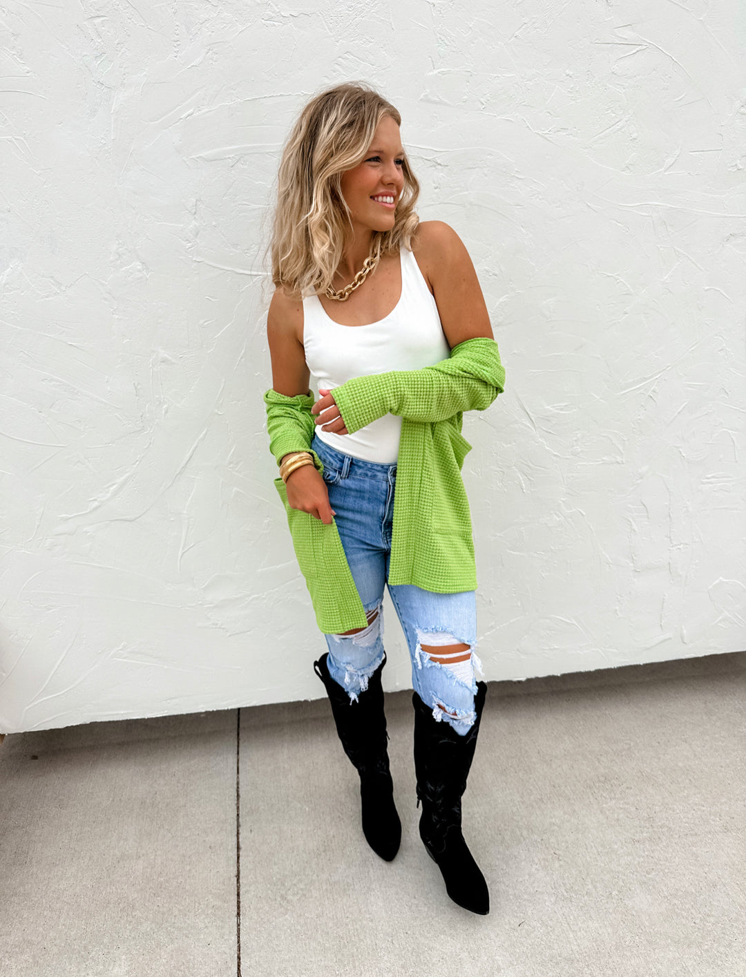 Blakeley Lola Cardigan, Lime Green-Cardigans + Kimonos-Inspired by Justeen-Women's Clothing Boutique in Chicago, Illinois