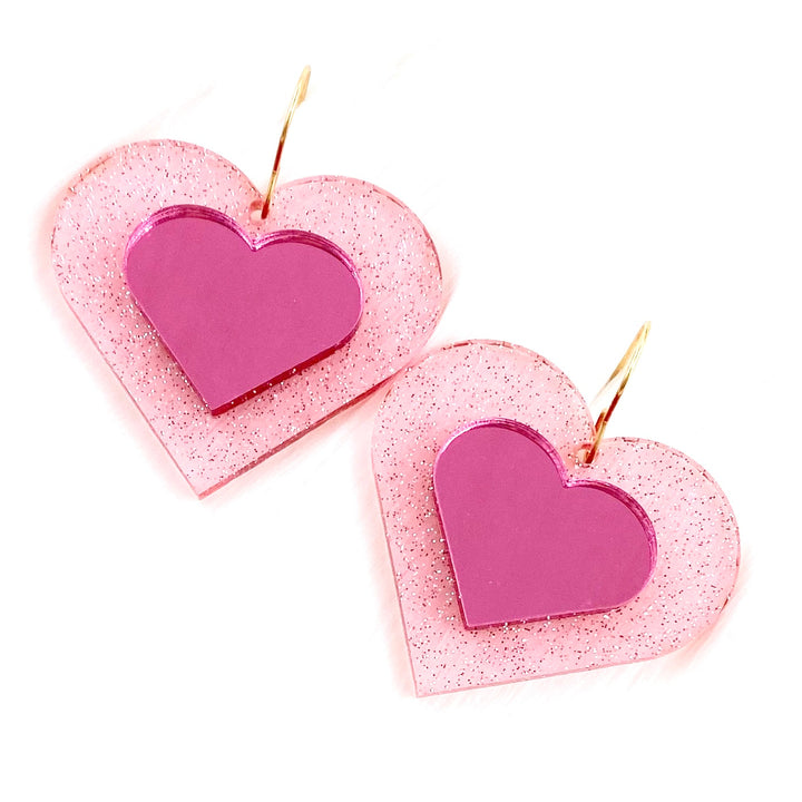 3-D Sparkle Hearts - Valentines Acrylic Earrings-Earrings-Inspired by Justeen-Women's Clothing Boutique