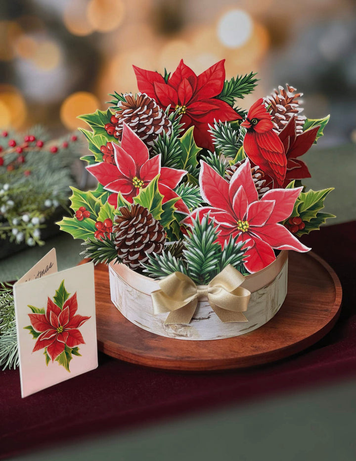 Pop-up 3D Greeting Card, Birch Poinsettia-220 Beauty/Gift-Inspired by Justeen-Women's Clothing Boutique in Chicago, Illinois