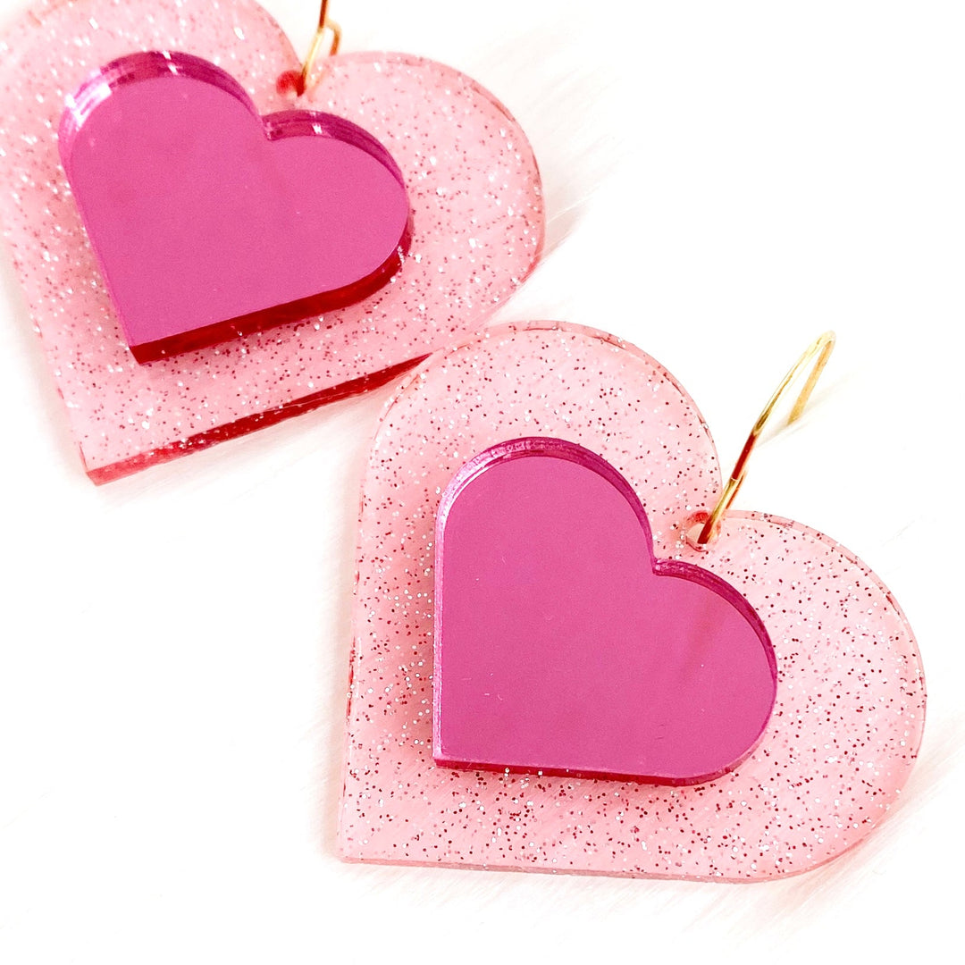 3-D Sparkle Hearts - Valentines Acrylic Earrings-Earrings-Inspired by Justeen-Women's Clothing Boutique