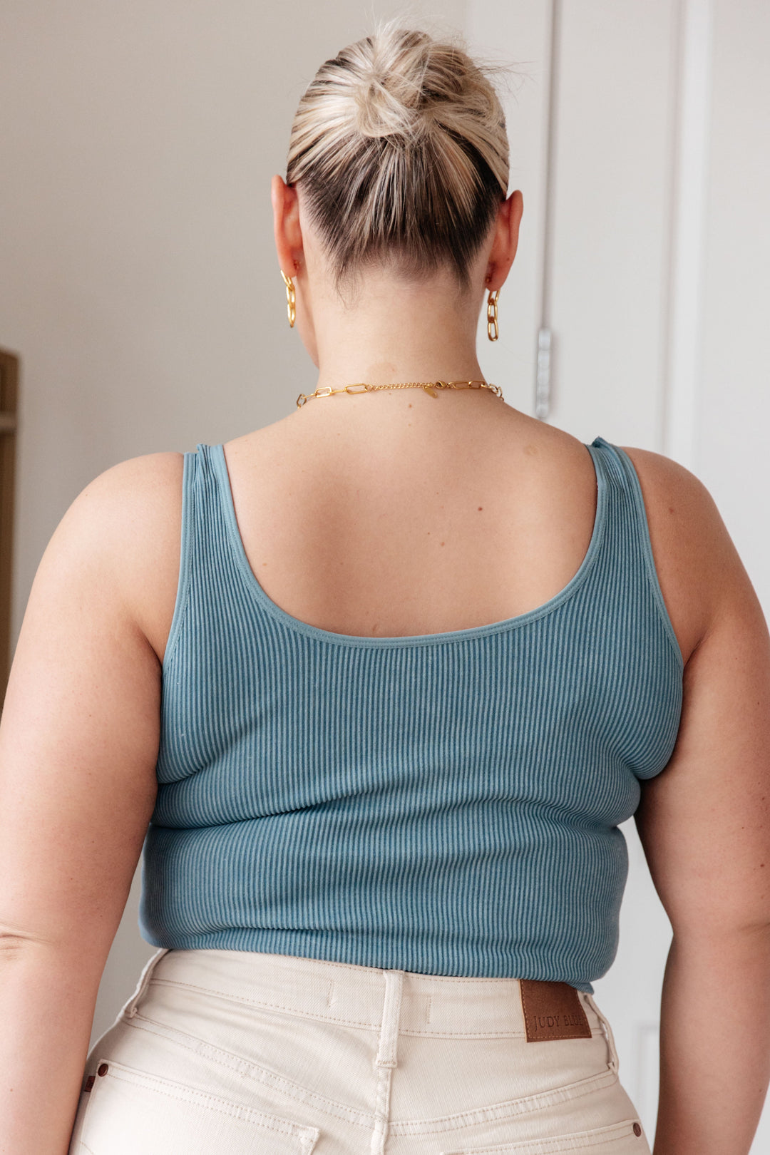 Fundamentals Ribbed Seamless Reversible Tank in Vintage Blue-Tank Tops-Inspired by Justeen-Women's Clothing Boutique