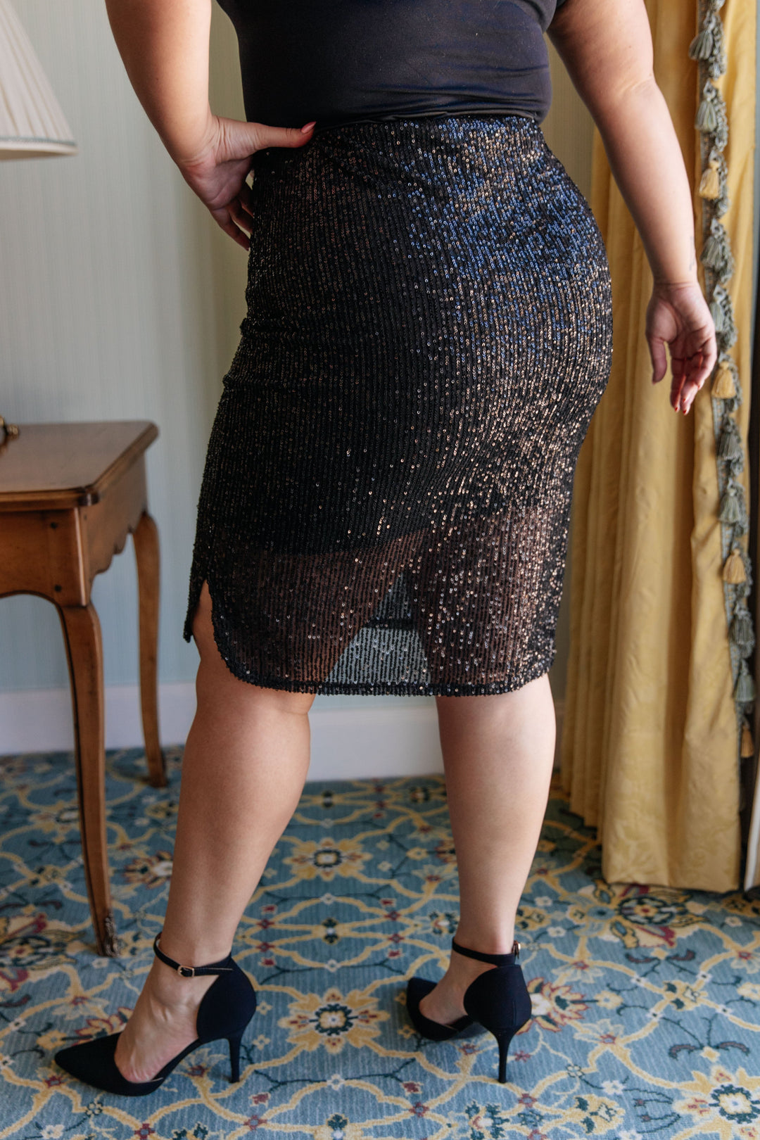 Gilded Age Sequin Skirt in Black-Skirts-Inspired by Justeen-Women's Clothing Boutique