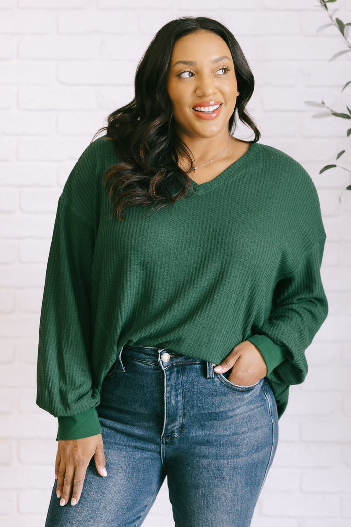 Good Things Are Coming V-Neck Top in Green-110 Long Sleeve Tops-Inspired by Justeen-Women's Clothing Boutique