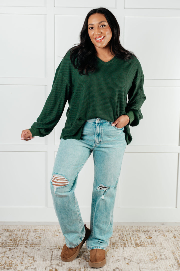 Good Things Are Coming V-Neck Top in Green-110 Long Sleeve Tops-Inspired by Justeen-Women's Clothing Boutique