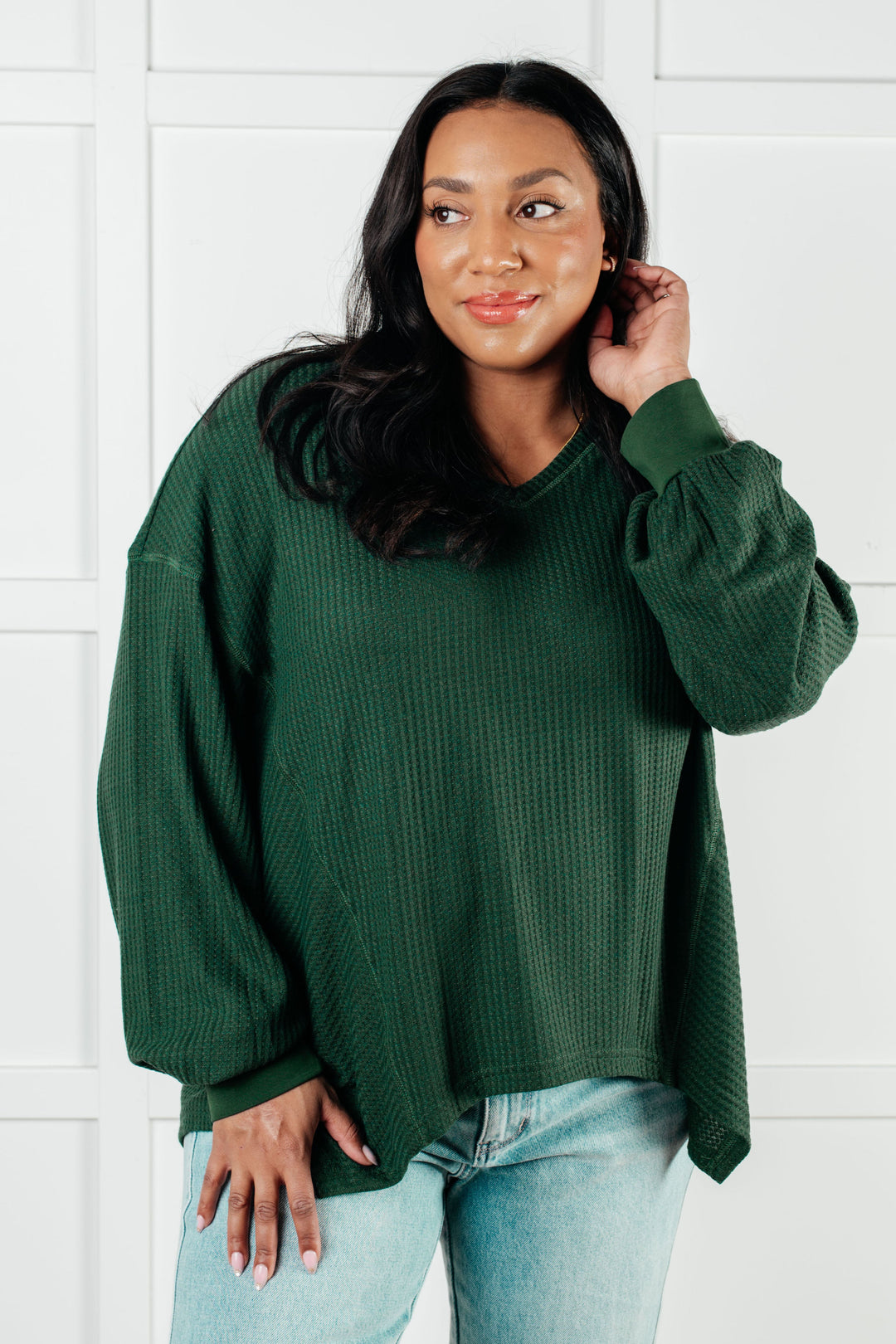 Good Things Are Coming V-Neck Top in Green-110 Long Sleeve Tops-Inspired by Justeen-Women's Clothing Boutique